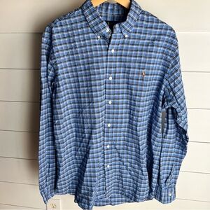 Ralph Lauren Men’s Blue Cotton Plaid Checkered Classic Fit Button Down Shirt XL